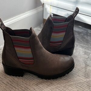 Bueno Brown Ankle Boots with Striped Detail